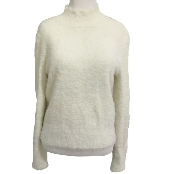 Express x Negin Mirsalehi Cream Fluffy Mock Neck Sweater Size Medium - Picture 1 of 5